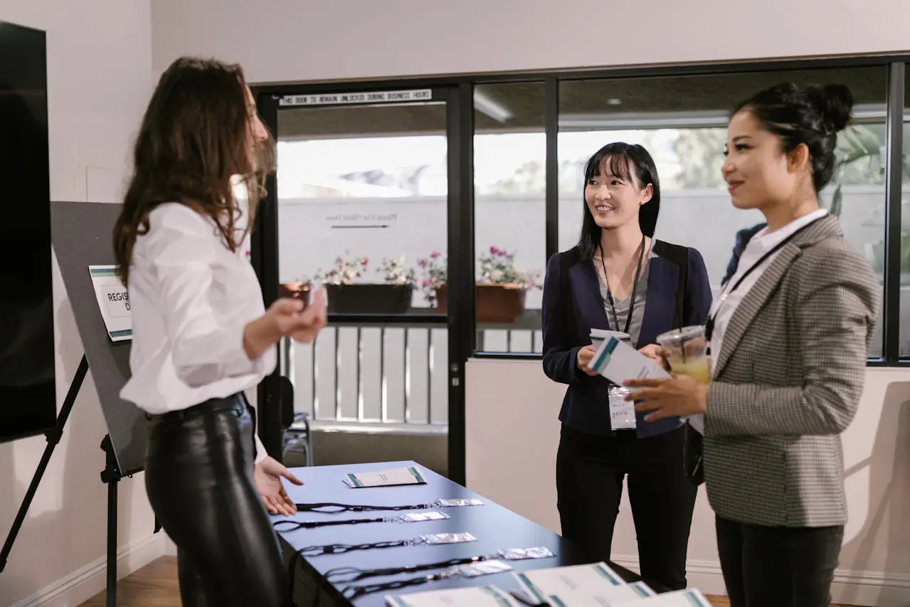 woman at trade show table